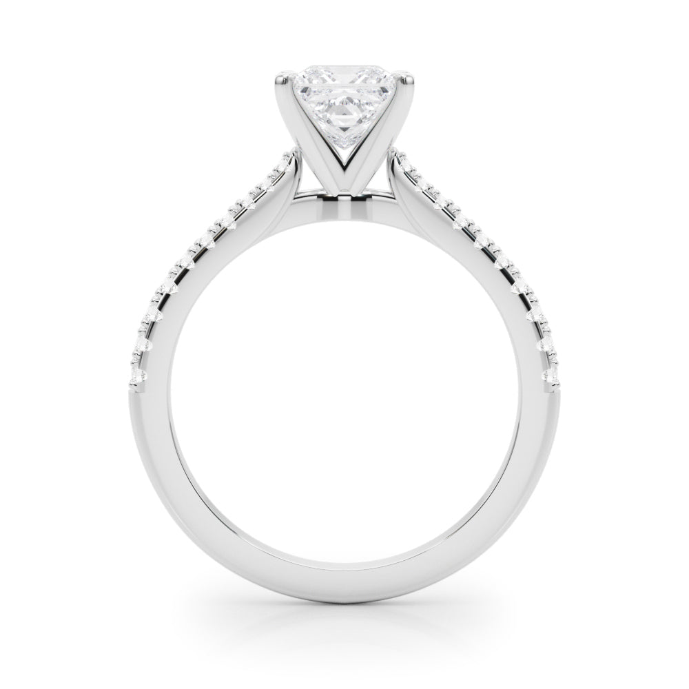 Silver Princess Cut Solitaire Diamond Engagement Ring with Pave Band and Four-Prong Setting 1