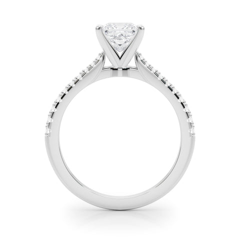 Silver Princess Cut Solitaire Diamond Engagement Ring with Pave Band and Four-Prong Setting 1