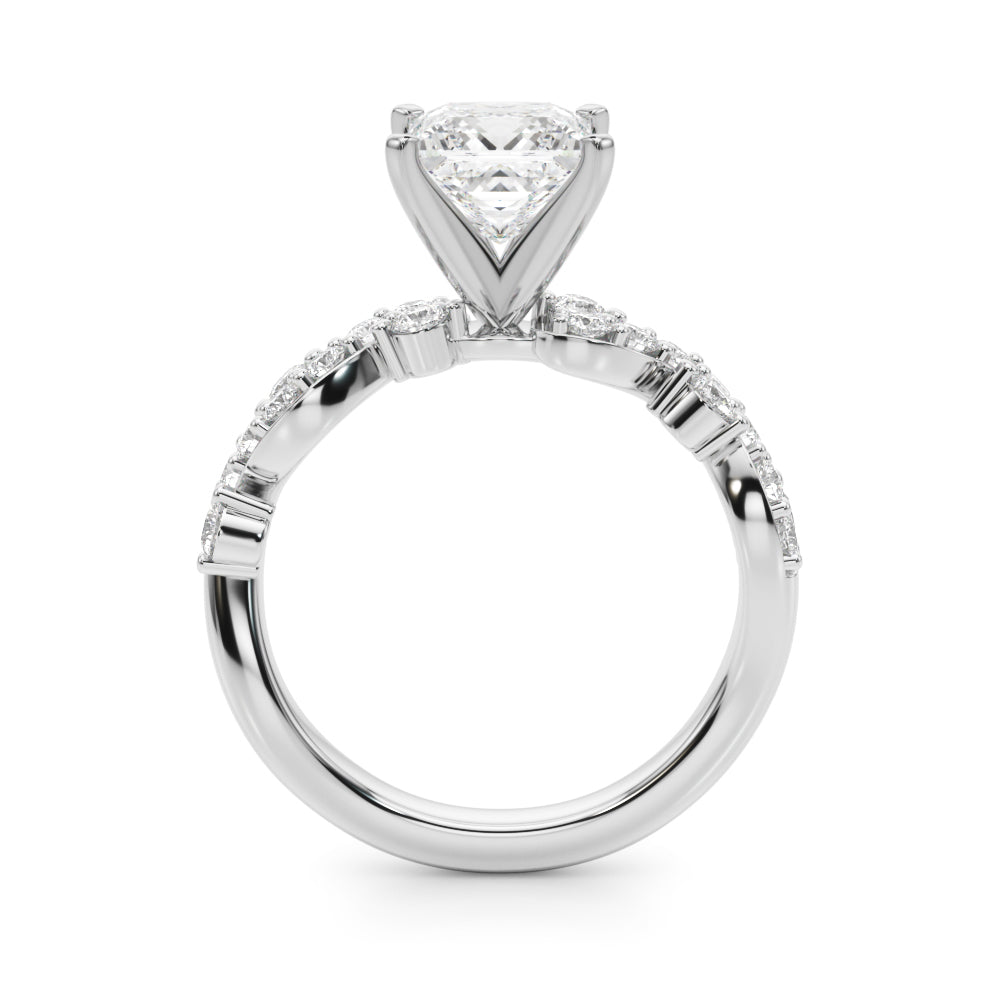 Silver Princess Cut Solitaire Diamond Twisted Band with Pave Setting 1
