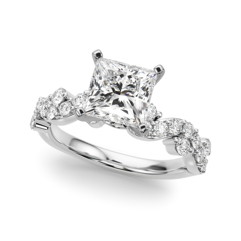 Silver Princess Cut Solitaire Diamond Twisted Band with Pave Setting 2