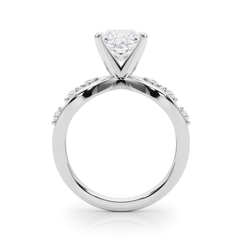 Silver Princess Cut Solitaire Diamond with Side Stones on Criss-Cross Band and Four-Prong Setting 1