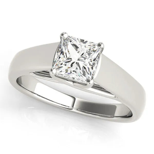 Silver Princess Cut Solitaire Engagement Ring with Cathedral Setting and Four-Prong Setting