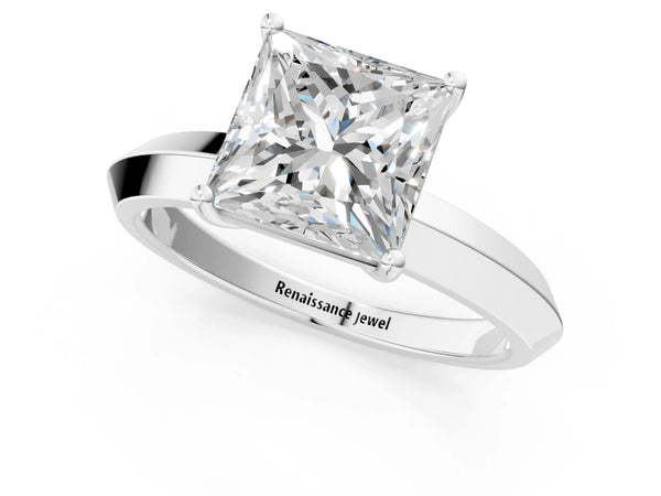 Sterling Silver Princess Cut Knife-Edge Solitaire Engagement Ring Setting with Plain Polished Band