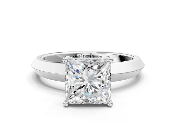 Sterling Silver Princess Cut Knife-Edge Solitaire Engagement Ring Setting with Plain Polished Band