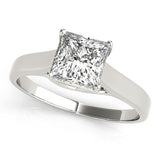 Silver Princess Cut Solitaire Engagement Ring with Tapered Band and Four-Prong Setting 2
