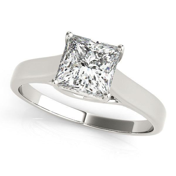 White gold Princess Cut Diamond Solitaire Engagement Ring with Tapered Plain Band and Four-Prong Setting