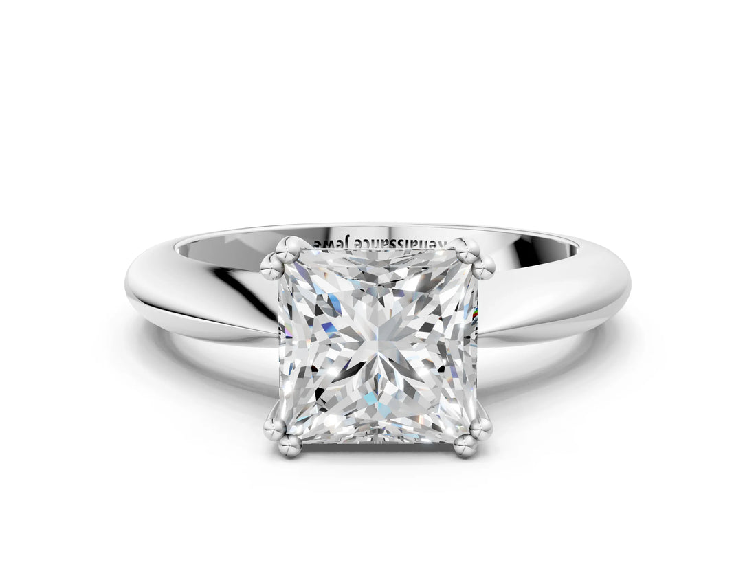 Silver Princess Cut Solitaire Engagement Ring with Tapered Band and Four-Prong Setting 6