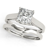 Silver Princess Cut Solitaire Engagement Ring with Tapered Band and Four-Prong Setting