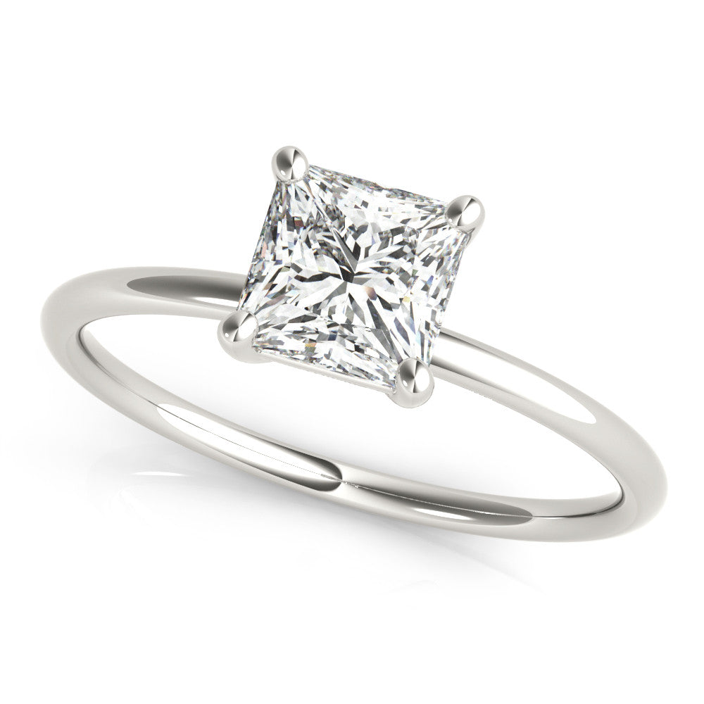 Silver Princess Cut Solitaire Engagement Ring with Thin Band and Four-Prong Setting 2
