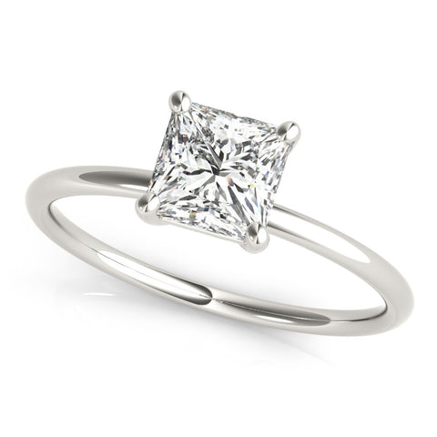 Silver Princess Cut Solitaire Engagement Ring with Thin Band and Four-Prong Setting 2