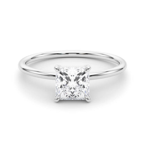 Silver Princess Cut Solitaire Engagement Ring with Thin Band and Four-Prong Setting