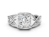 Silver Princess Cut Solitaire Intertwined Band Prong Setting Ring_14