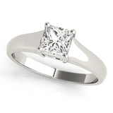 Silver Princess Cut Solitaire Ring with Split Shank and Four-Prong Setting