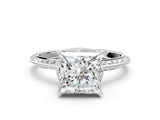 Silver Princess Cut Solitaire Split Shank Pave Diamond Engagement Ring with Four-Prong Setting_49