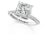 Silver Princess Cut Solitaire Split Shank Pave Diamond Engagement Ring with Four-Prong Setting_50