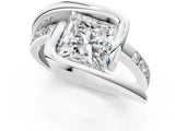 Silver Princess Cut Solitaire Tension-Set Diamond Split Shank Ring_26