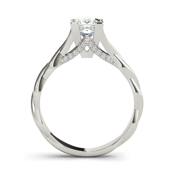 White gold Princess Cut Solitaire Twist Band Ring with Channel Prong Setting