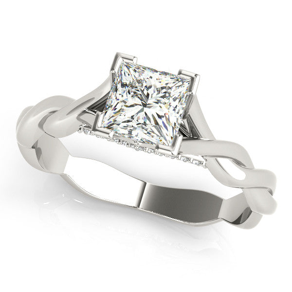 White gold Princess Cut Solitaire Twist Band Ring with Channel Prong Setting