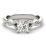 Silver Princess Cut Solitaire Twist Band Ring with Channel Prong Setting