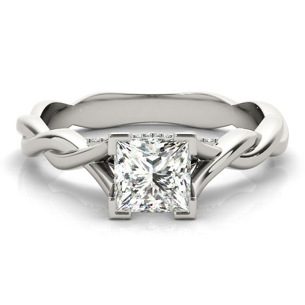 White gold Princess Cut Solitaire Twist Band Ring with Channel Prong Setting