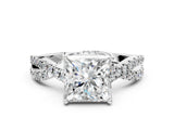 Silver Princess Cut Solitaire Twist Pave Diamond Engagement Ring with Prong Setting_19