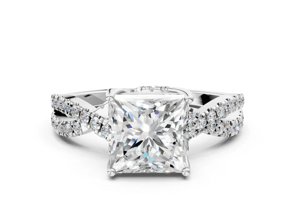 Sterling Silver Princess Cut Twisted Split Shank Engagement Ring Setting