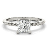 Silver Princess Cut Solitaire Twisted Band Ring with Four-Prong Setting 1