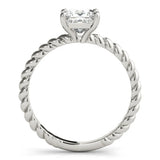 Silver Princess Cut Solitaire Twisted Band Ring with Four-Prong Setting 2