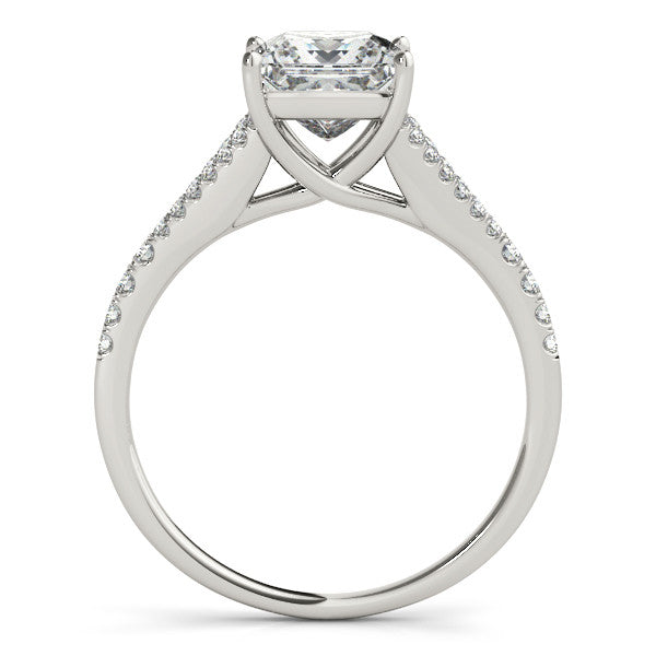 Silver 1.01 Carat F VVS2 Princess Cut Split Shank Pave Engagement Ring with Four-Prong Setting