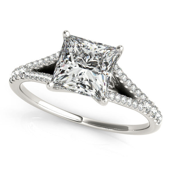 Silver 1.01 Carat F VVS2 Princess Cut Split Shank Pave Engagement Ring with Four-Prong Setting