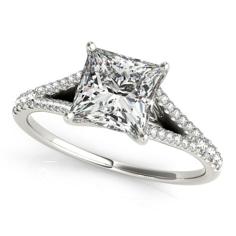 Silver Princess Cut Split Shank Pave Engagement Ring with Four-Prong Setting 2