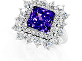 Silver Princess Cut Tanzanite Floral Double Halo Engagement Ring with Prong Setting_139
