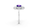Silver Princess Cut Tanzanite Floral Double Halo Engagement Ring with Prong Setting_140