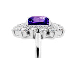 Silver Princess Cut Tanzanite Floral Double Halo Engagement Ring with Prong Setting_143