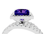 Silver Princess Cut Tanzanite Halo Ring with Round Split Shank and Prong Setting_70