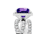 Silver Princess Cut Tanzanite Halo Ring with Round Split Shank and Prong Setting_71
