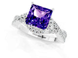 Silver Princess Cut Tanzanite  Halo Twist Band Solitaire Prong Setting Ring_13