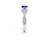 Silver Princess Cut Tanzanite  Halo Twist Band Solitaire Prong Setting Ring_14
