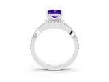 Silver Princess Cut Tanzanite  Halo Twist Band Solitaire Prong Setting Ring_15