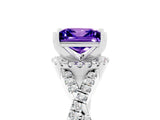 Silver Princess Cut Tanzanite  Halo Twist Band Solitaire Prong Setting Ring_17