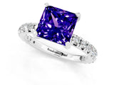 Silver Princess Cut Tanzanite Pavé Solitaire Ring with Round Band and Prong Setting_43