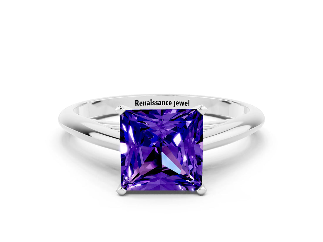 Silver Princess Cut Tanzanite Solitaire Engagement Ring with Cathedral Setting and Four-Prong Mount_12