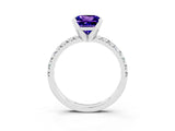 Silver Princess Cut Tanzanite Solitaire Pavé Engagement Ring with Round Band and Prong Setting_93
