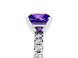 Silver Princess Cut Tanzanite Solitaire Pavé Engagement Ring with Round Band and Prong Setting_95