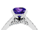 Silver Princess Cut Tanzanite Solitaire Ring with Crossover Gallery and Round  Pavé Band_46