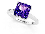 Silver Princess Cut Tanzanite Solitaire Ring with Flower Prong Setting and Classic Band_1