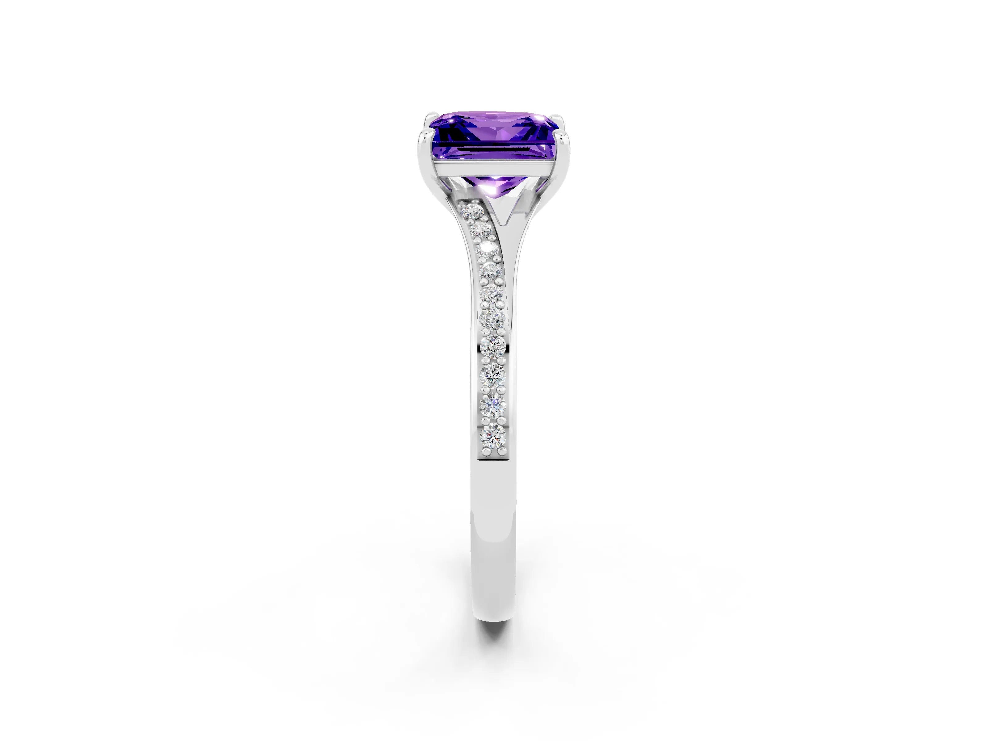 Silver Princess Cut Tanzanite Solitaire Ring with Pavé Band and Prong Setting_14