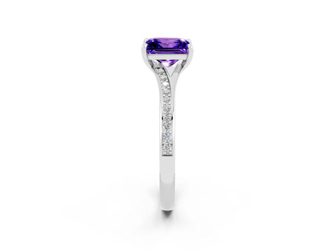 Silver Princess Cut Tanzanite Solitaire Ring with Pavé Band and Prong Setting_14