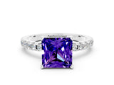 Silver Princess Cut Tanzanite Solitaire Ring with Round  Pavé Band and Four-Prong Setting_36