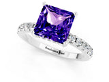 Silver Princess Cut Tanzanite Solitaire Ring with Round  Pavé Band and Four-Prong Setting_37